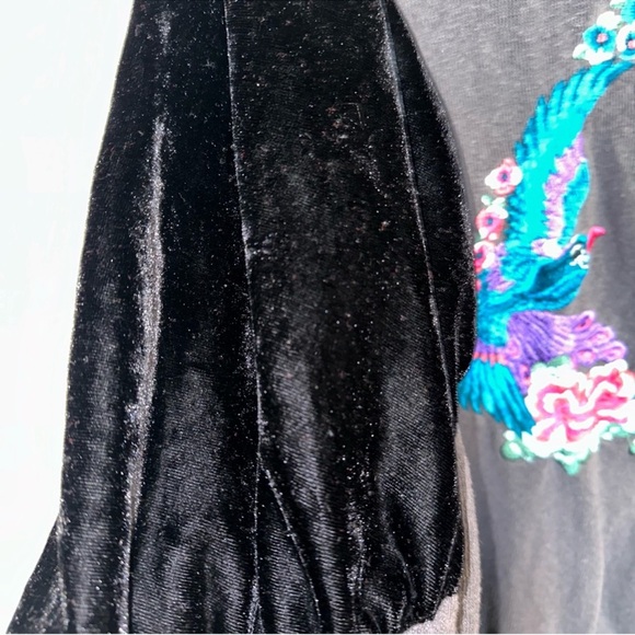 FREE PEOPLE Night Bird Velvet Embroidered Mini Dress/Tunic Pullover in Black — S - Picture 3 of 7